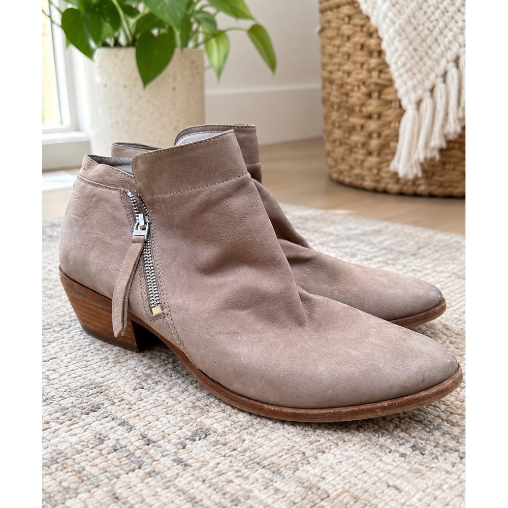 Sam Edelman Packer Ankle Boots Leather Side Zip Taupe Gray 11.5 M Anthropology